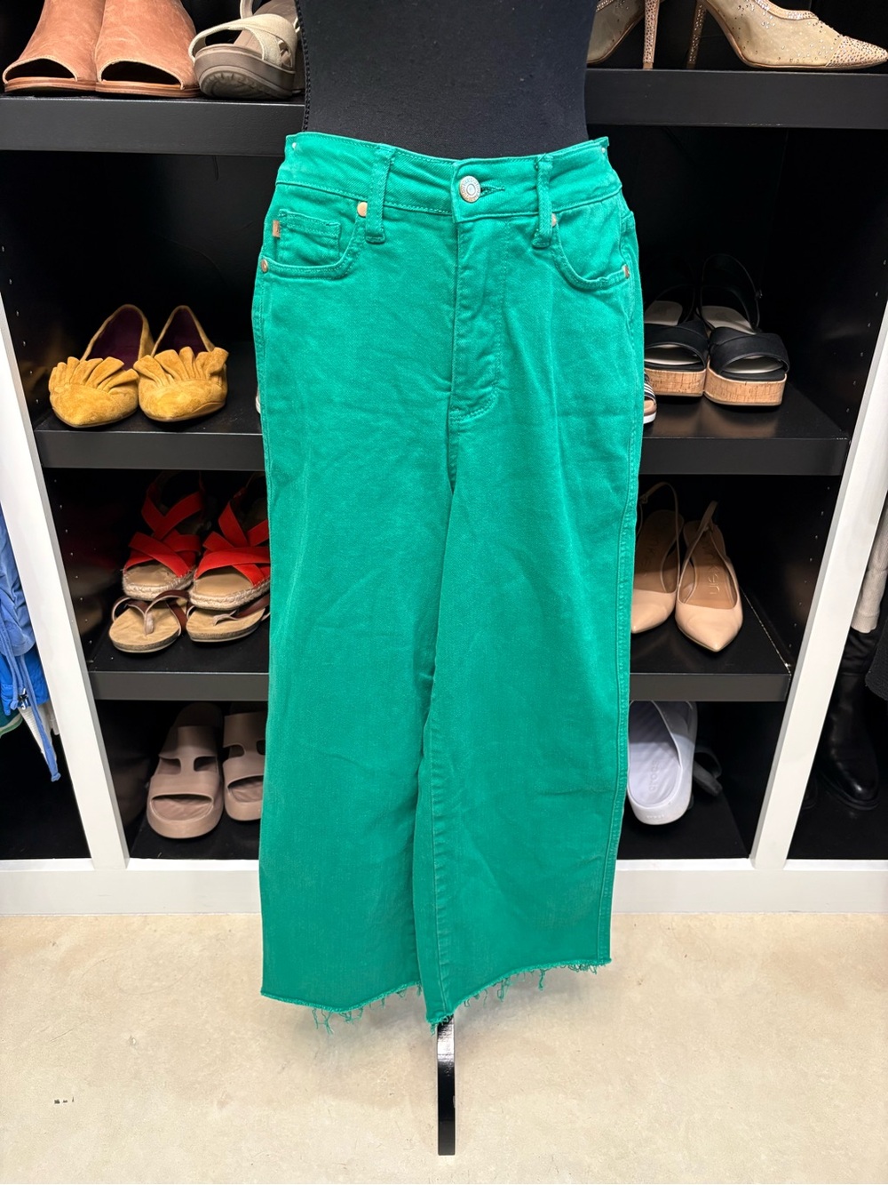 Judy Blue High Rise Garment Dyed Cropped Flare Jeans in Kelly Green - Picture 2 of 14